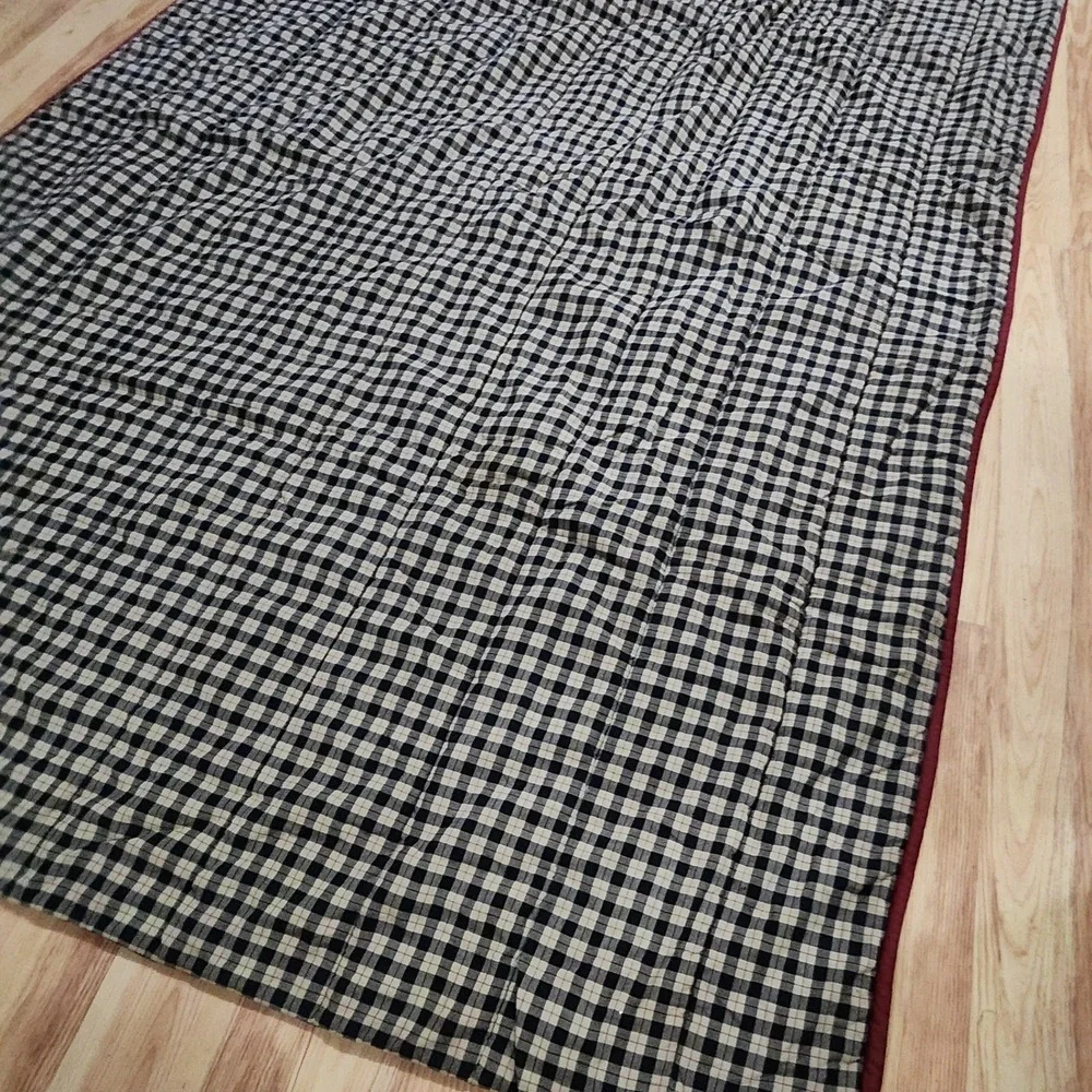 Reversible Navy Buffalo Check Pinstripe Quilted Blanket comforter 92x64